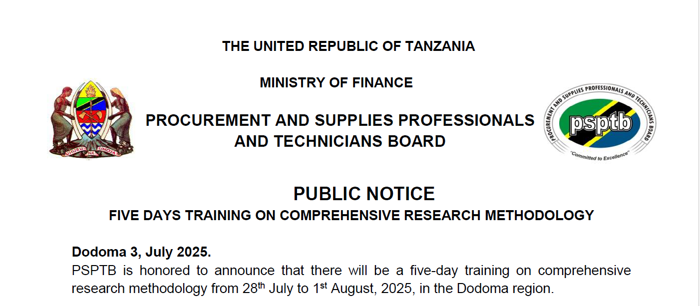 PUBLIC NOTICE - FIVE DAYS TRAINING ON COMPREHENSIVE RESEARCH METHODOLOGY